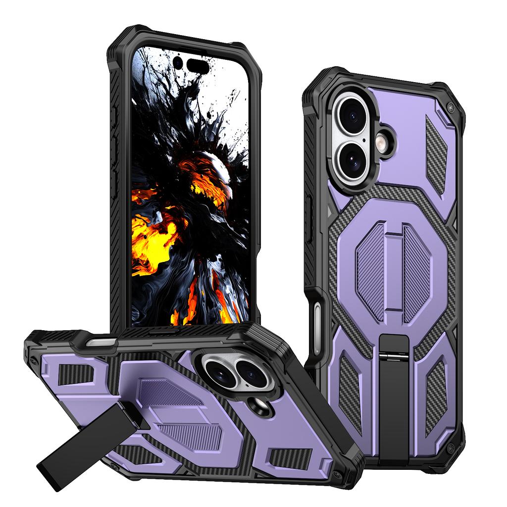 For iPhone 17 Magnetic Case Rotating Kickstand PC + TPU Shockproof Drop-proof Phone Cover