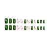 24pcs Nail Tips White Edge Press On Nails Fake Nials False Nails Green Ripple French Long Square