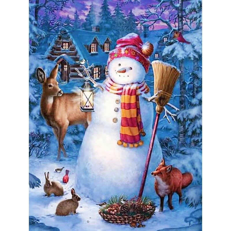 5D Diamond Painting Cartoon Snowman Diamond Embroidery Snow Scene Cross Stitch Full Round Drill Home Decor Christmas Gift