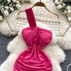 Summer Women One Shoulder Strapless Sexy Bling Bling Slim Sheath Bodycon Mini Short Club Party Dresses