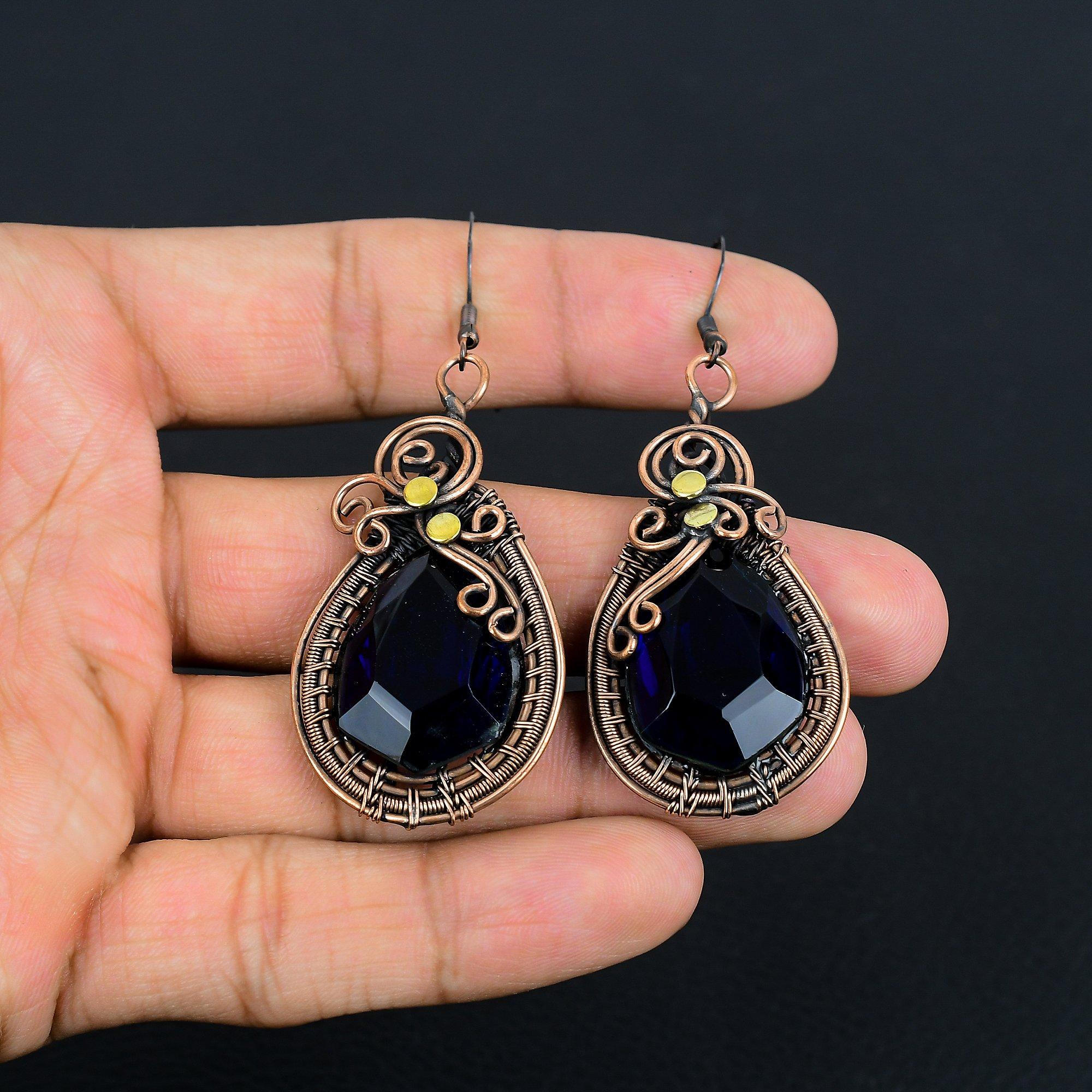 

Кулон с синим сапфиром, Кулон с драгоценным камнем ручной работы, Кулон, обернутый медной проволокой 999 пробы, Антикварное украшение, Для подарка на помолвку 2.745 Inches