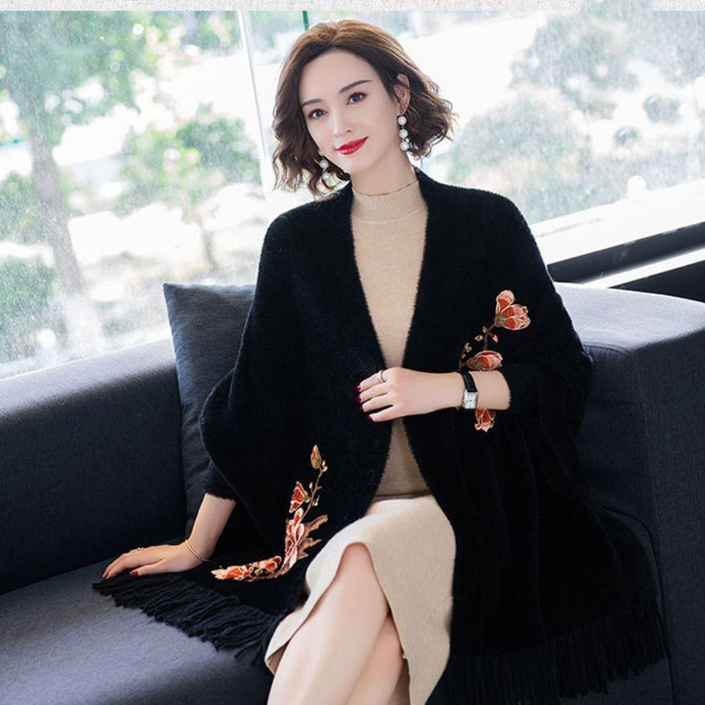 Tassel Embroidery Scarf Imitation Mink Fur Long Fringed Shawl  Wedding Party Evening Dresses