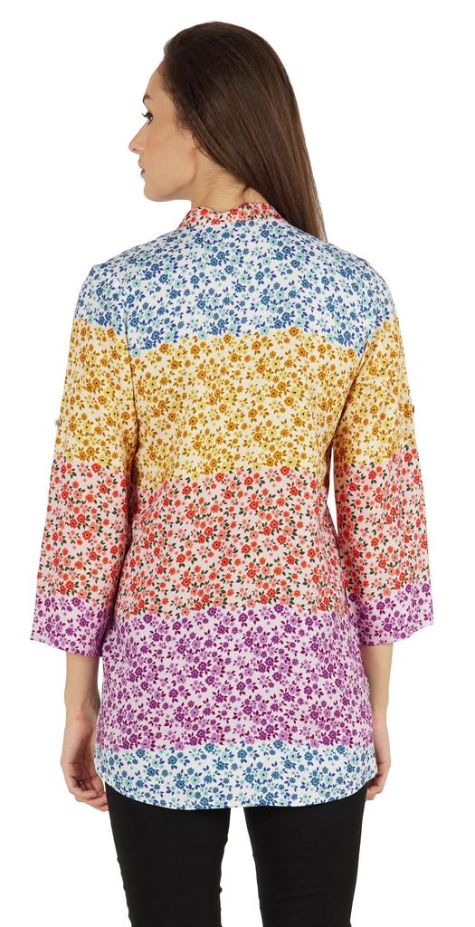 Bimba Button Down Tunic Casual Printed 3 4th Sleeves Loose Fit Rayon Tunic Long Shirt Top For