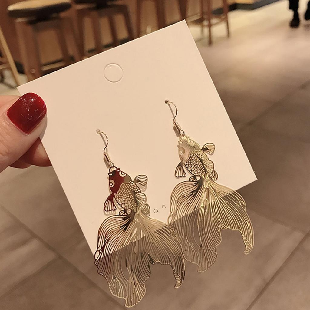 Exaggerated Hollow Metallic Koi Drop Earrings For Women Men Fashion Goldfish Fish Animal Dangle Earring Aesthetic Party Jewelry