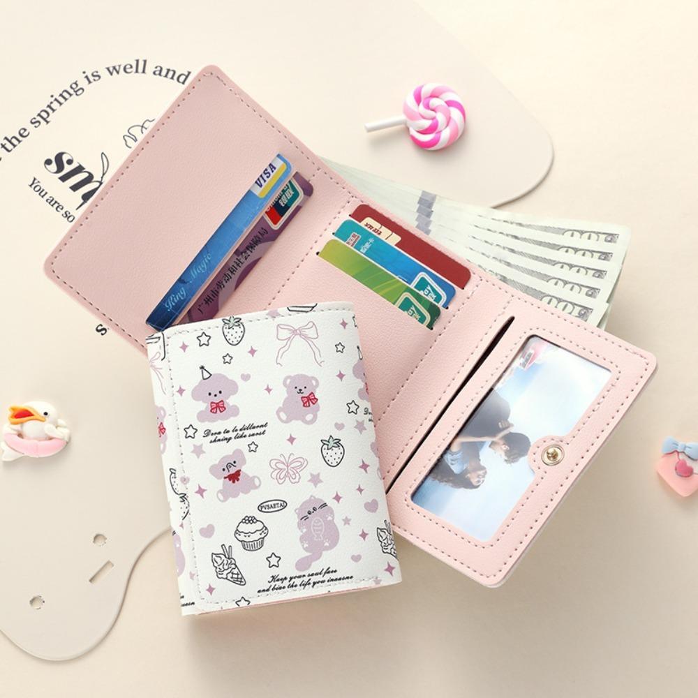 Cartoon Kitty Money Bag Coin Purse Kawaii PU Leather Short Wallet Card Holder Bowknot Wallet For Women Men Gift