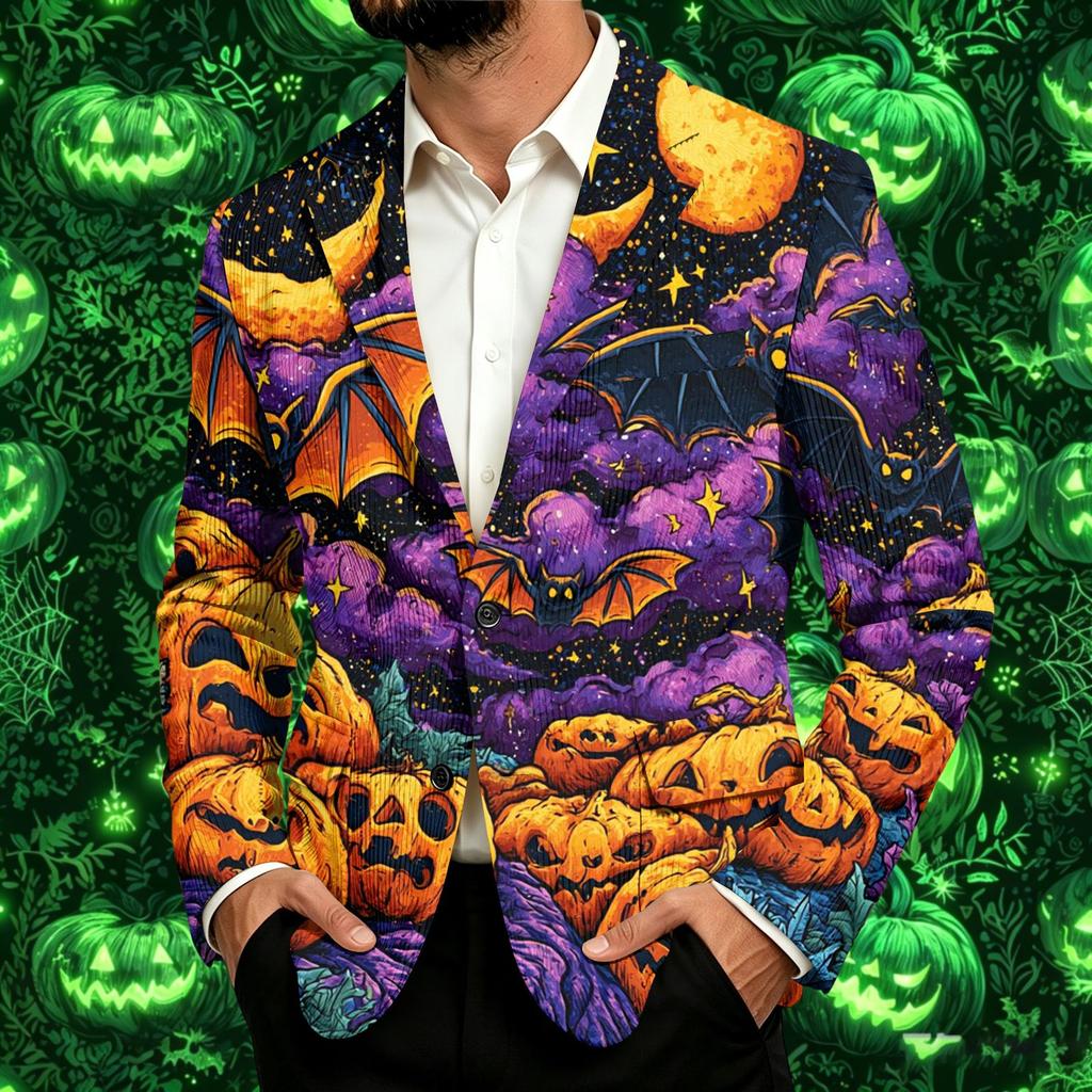Men's Business Casual Corduroy with Halloween Print for Parties