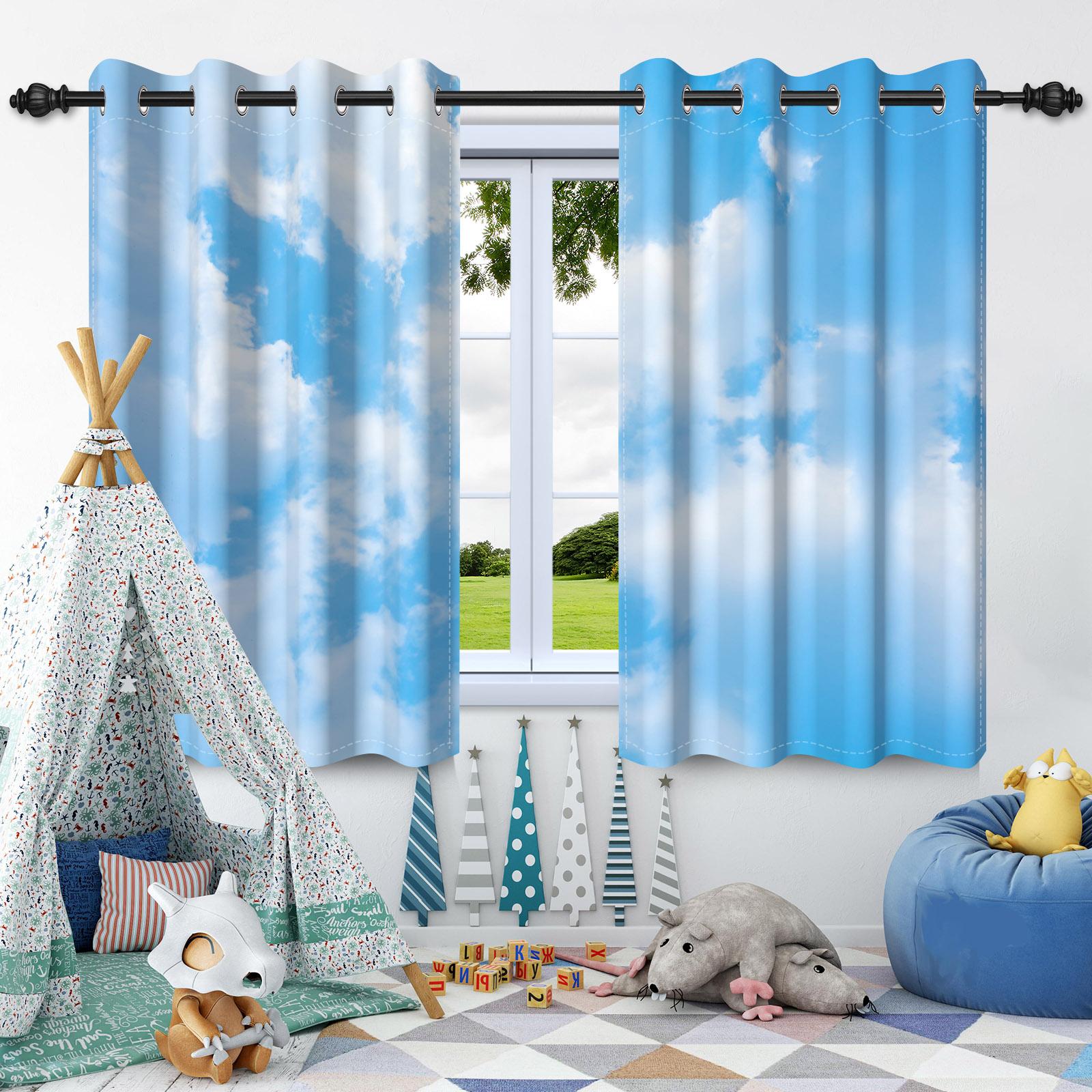 

Blue Sky White Clouds Window Curtains Bedroom Living Room Blackout Curtain Indoor Outdoor Thermal Insulation Privacy Screen 50x120cm 2pcs