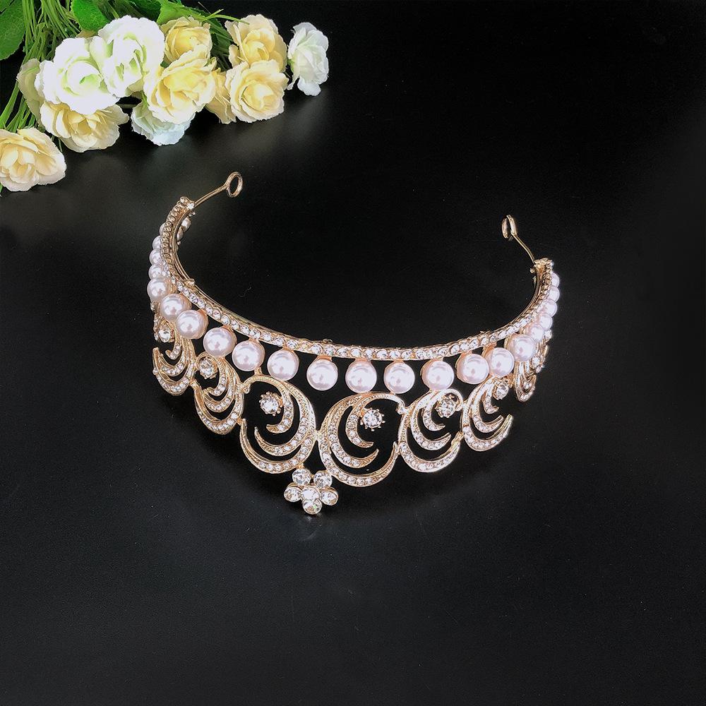 Korona Ślubna Perła Cyrkonia Barokowa Biżuteria Ślubna Opaska do Włosów Korona Tiara