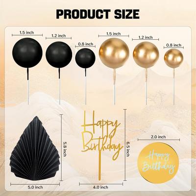 26 Stück Mann Schwarz Kuchen Topper Schwarz Goldene Kugeln Palmblätter Schwarz Goldene Kuchen Dekorationen für Schwarzes Thema Hochzeit Geburtstagsfeier