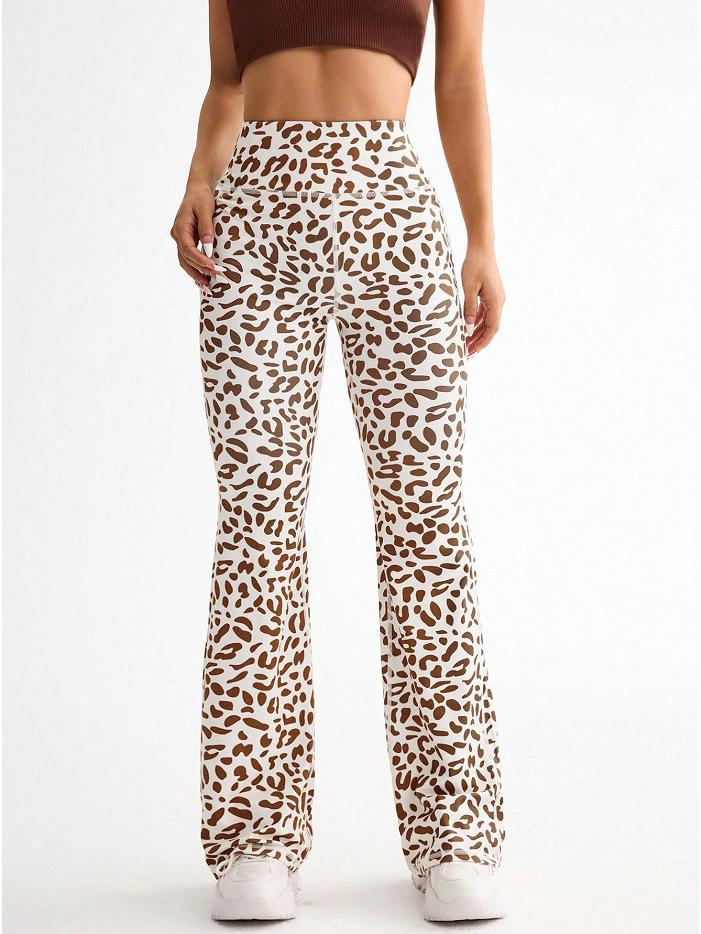 Leopard Print High-Waist Flared Yoga Pants - Wide Leg Streetwear Pilates Fitness Trousers
