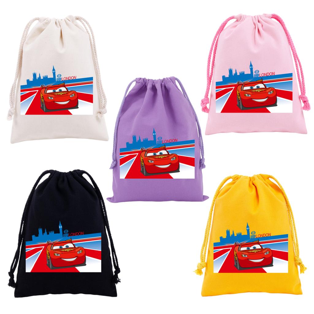 Cars Lightning McQueen Drawstring Bags Cartoon Anime Character Print Large Capacity Canvas Storage Bag Party Gift Candy Bag