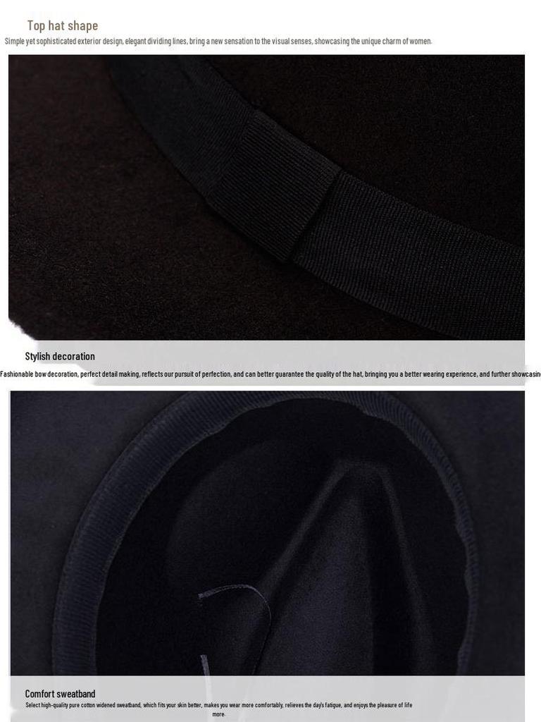 Zhen Yueqi Unisex Korean Style Jazz Fedora Hat, Wool-Blend, Wide Brim, Autumn/Winter.
