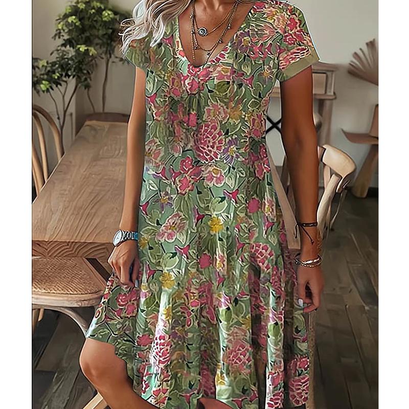 Letní módní dámské šaty s krátkým rukávem a výstřihem do V, krásné květinové tištěné šaty s krátkým rukávem a sexy sukní