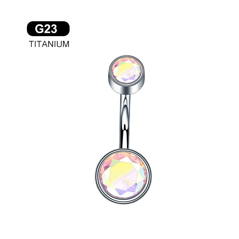 G23 Titanium Zircon Navel Stud 1.6*8/10mm Piercing Jewelry with Threaded Design