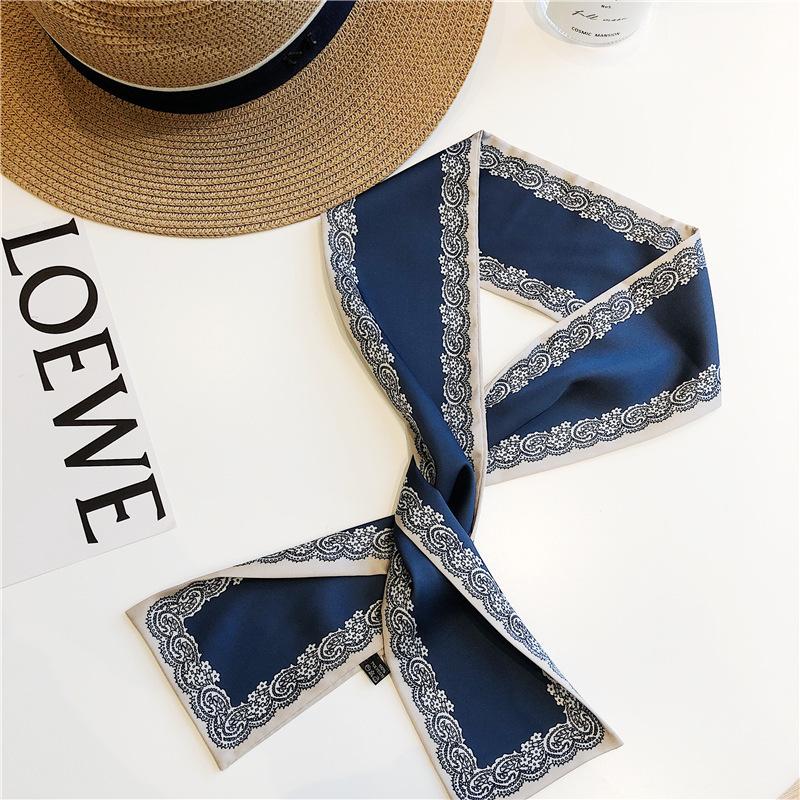 Print Flower Small Scarf For Women Handle Bag Ribbons Fashion Head Scarf Small Long Skinny Scarves Headbands