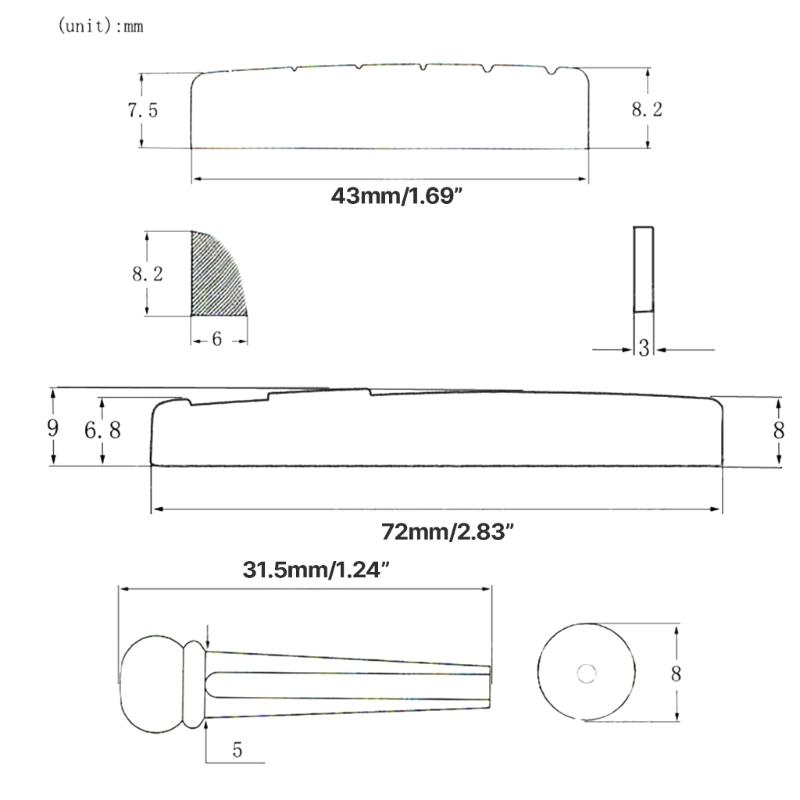 Guitar Accessory 6 Strings Guitar Bridge Pins Saddle Nut Acoustic Tailpiece Set