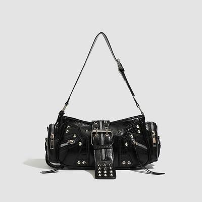 Locomotive Punk Rivet Belt Bag, Locomotive Style One Shoulder Underarm Bag, European and American Retro Bag, Female Messenger Bag Tide