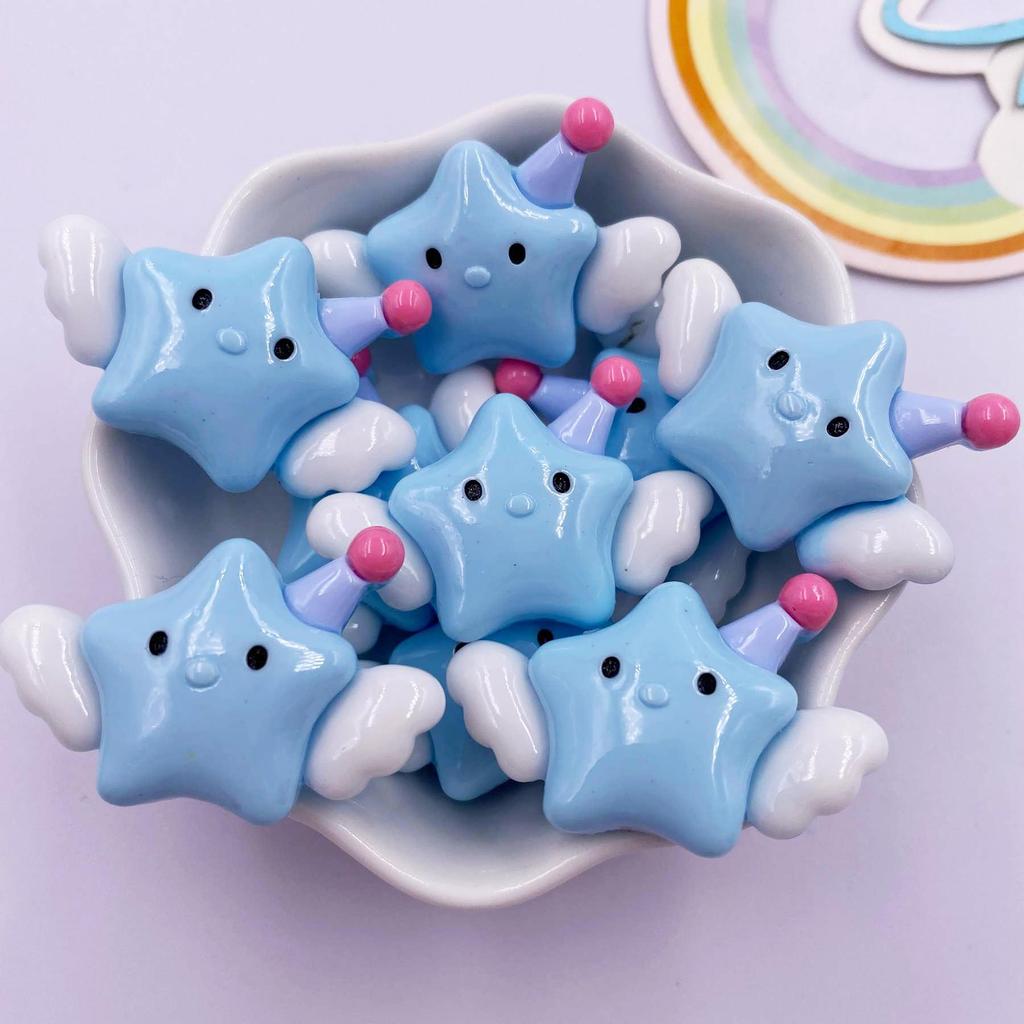 Resin Kawaii Colorful Cartoon Angel Star Baby Flatback Stone Figurines 6PCS DIY Bow Scrapbook Accessories Home Decor Crafts