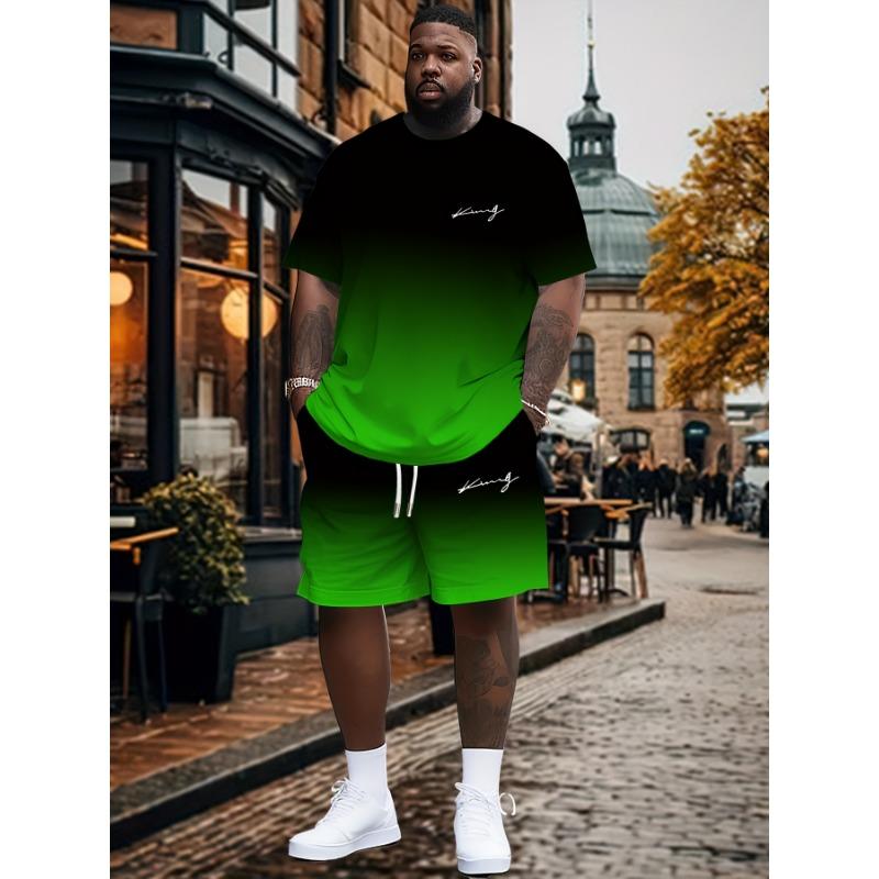 Conjunto de moda de camiseta y pantalones cortos con estampado 'King' para hombre de talla grande