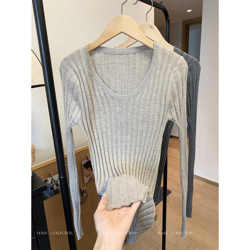 Sweet collar slim fit pure desire to look thin knitted bottoming shirt autumn pit strip age reduction inner top sweater