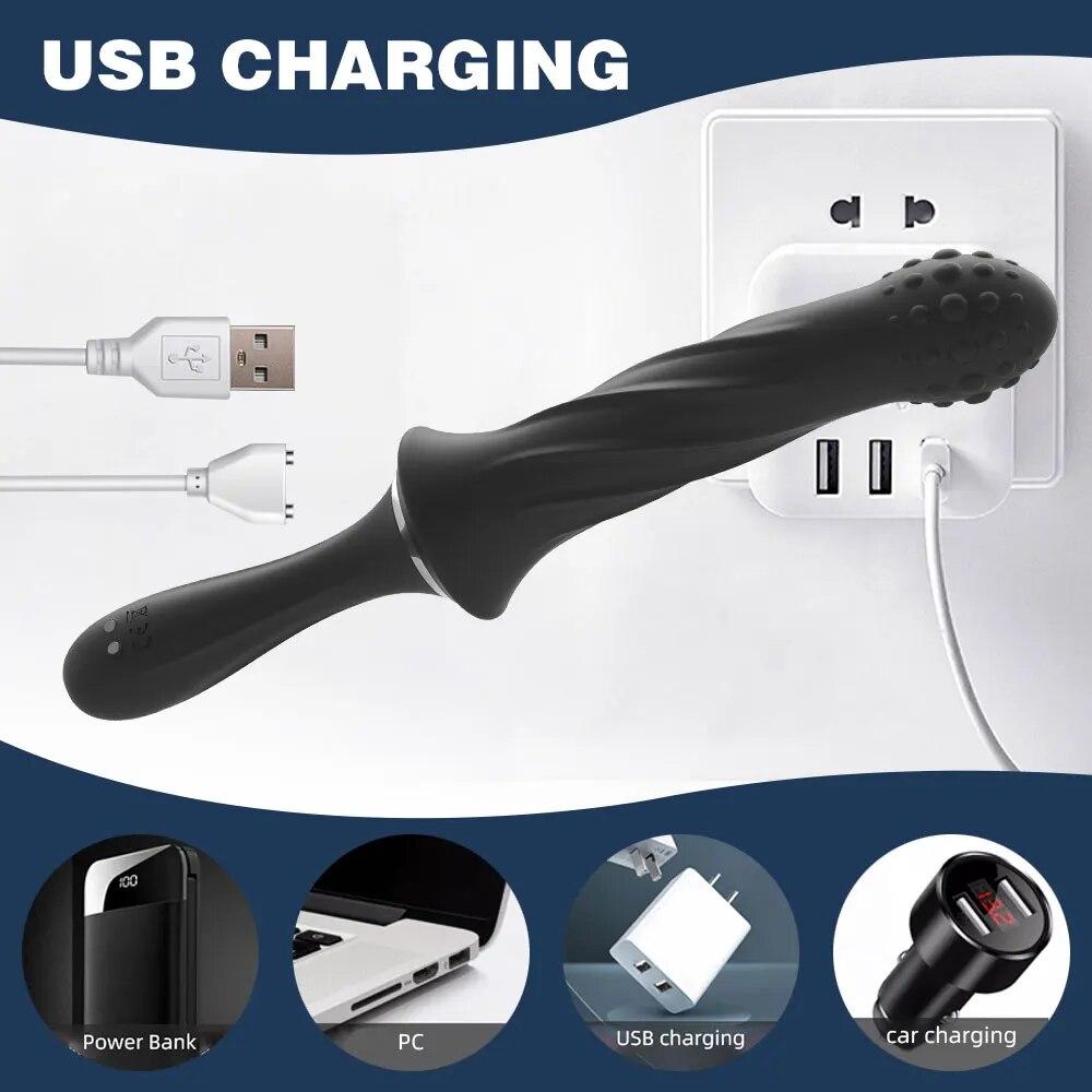 Handheld Dildo Vibrator Powerful G-spot Stimulator Butt Plug Clitoral Massager Vibrating Anal Plug Adult Sex Toys for Couple