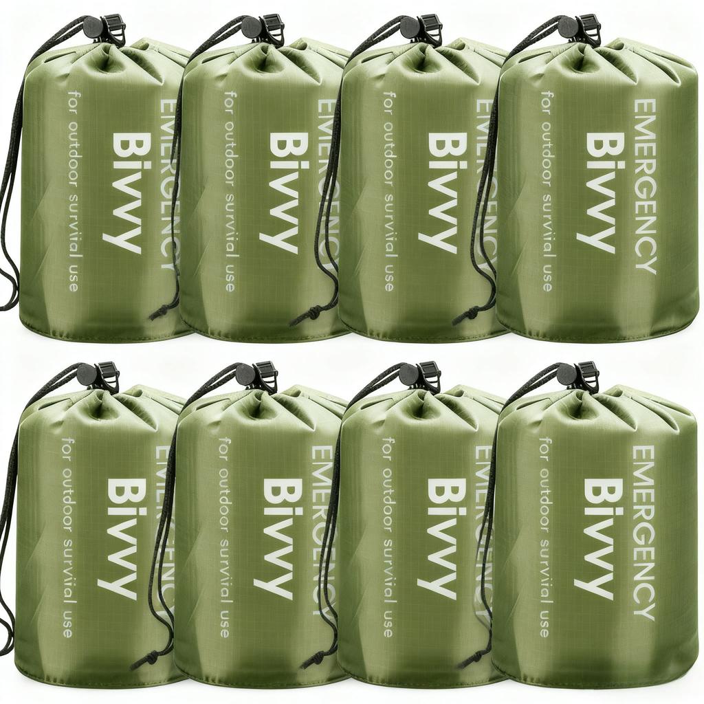 Multi-Pack Emergency Sleeping Bags, Green, Drawstring Bag, Portable, Foldable, Insulated, Lightweight,