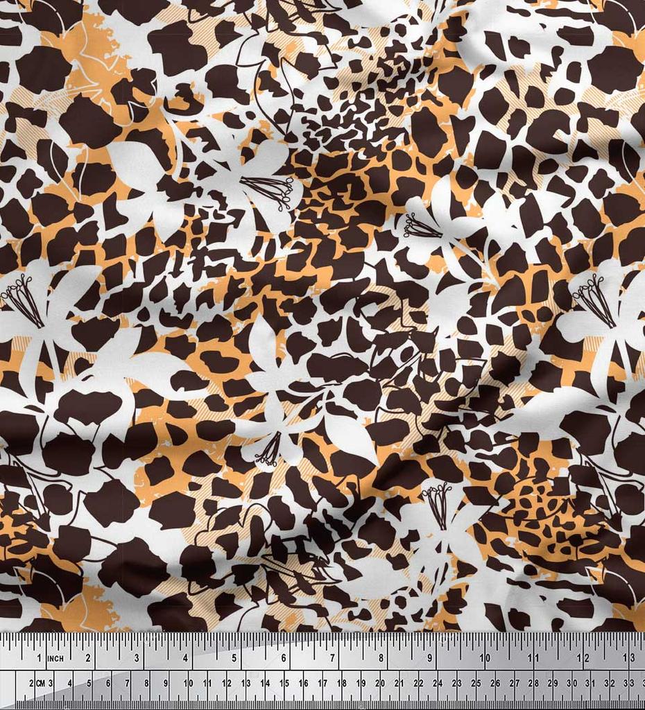 Soimoi Purple Japan Crepe Satin Fabric Leopard Animal Skin Printed Fabric 1 Metre 42 Inch