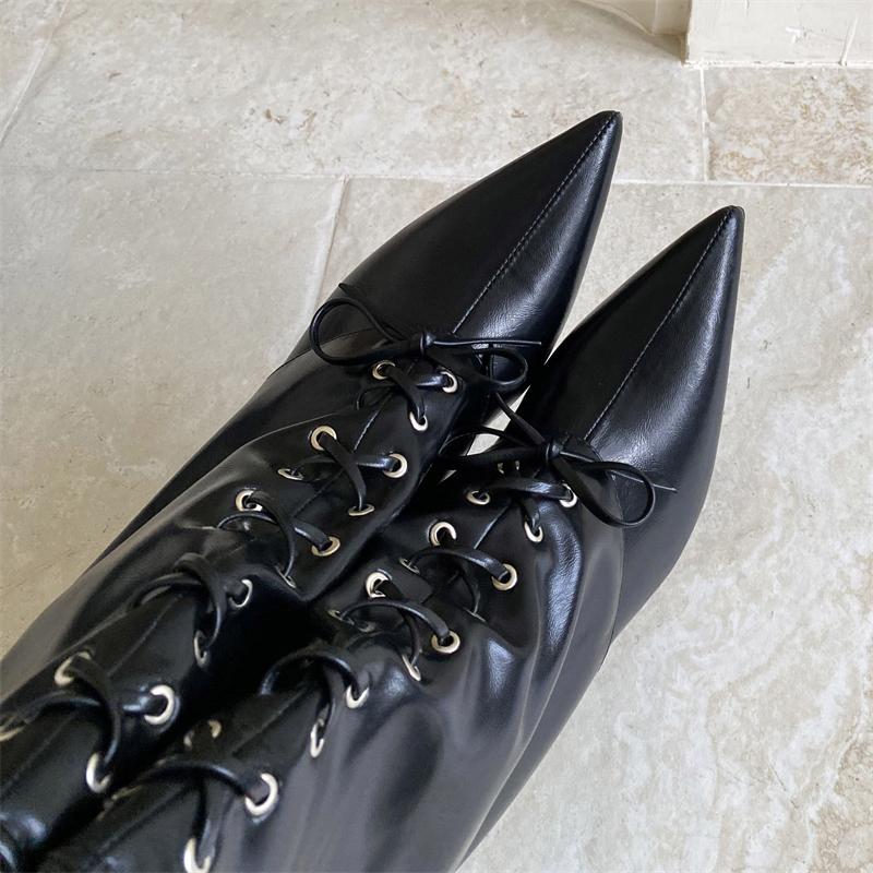 Eilyken Cosy Soft PU Leather Cross-tied Woman Ankle Boots Street Style Sexy Thin High Heels Stripper Ladies Shoes