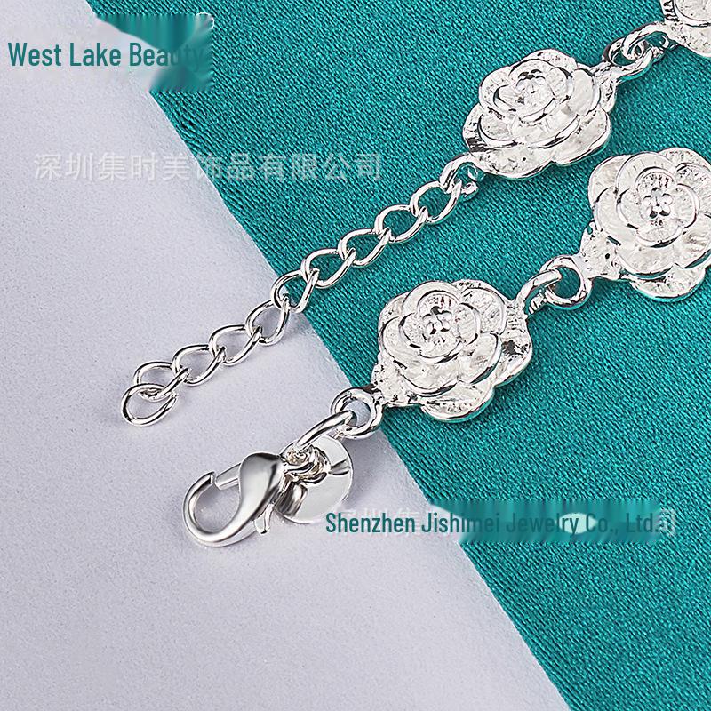 Silver Rose West Lake Necklace & Bracelet Set for Women