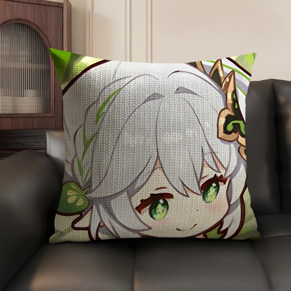 Nahida Cute Genshin Impact Cushion Cover Natural Linen Organic Fabric DoubleSided Printing Sofa Home Decor Gift Pillow Case