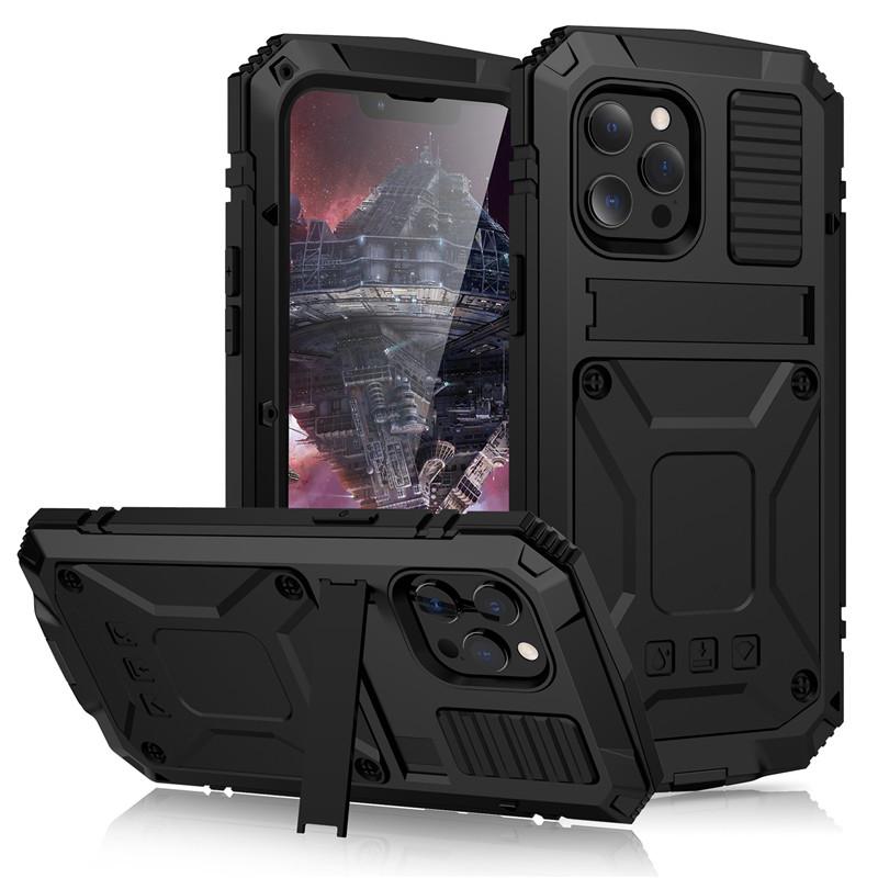 For iPhone 14 13 12 Pro Max Mini 11 Pro Max Case Full-Body Rugged Armor Shockproof Protective Kickstand Aluminum Metal Cover
