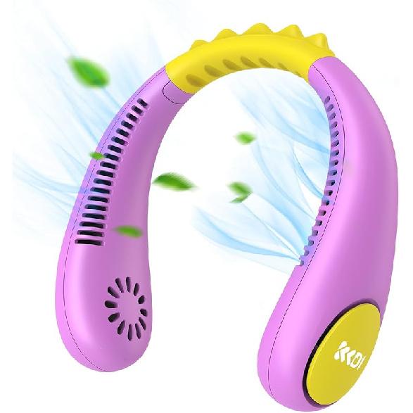 Kids Neck Fan, Portable Bladeless Fans for Kid 4-14Y Girls & Boys, 2600mAh USB Personal Mini Cooling Fan for Travel/Camping/Study, 4 Speeds,
