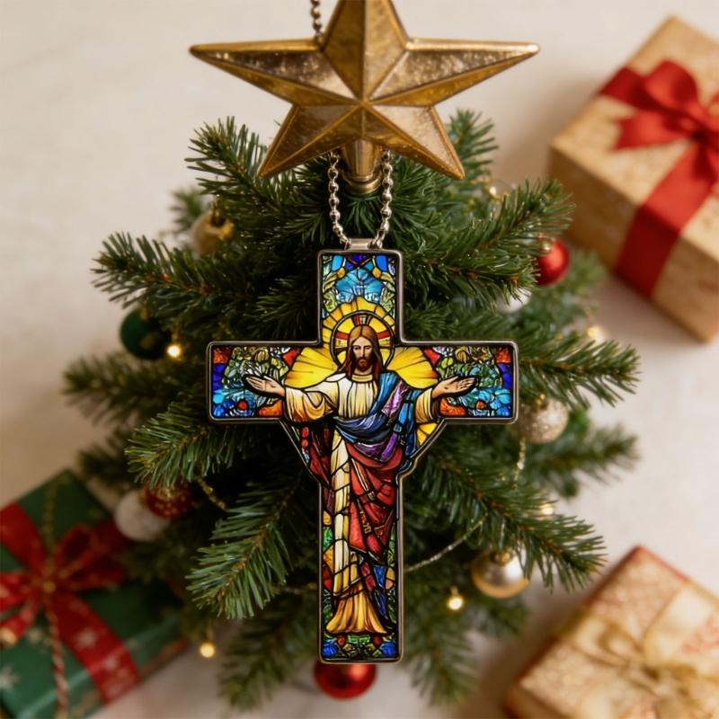 Acrylic Crosses Christian Christmas Ornament Christmas Tree Ornament Bag Charm Pendant Unique Religious Gift for Womens