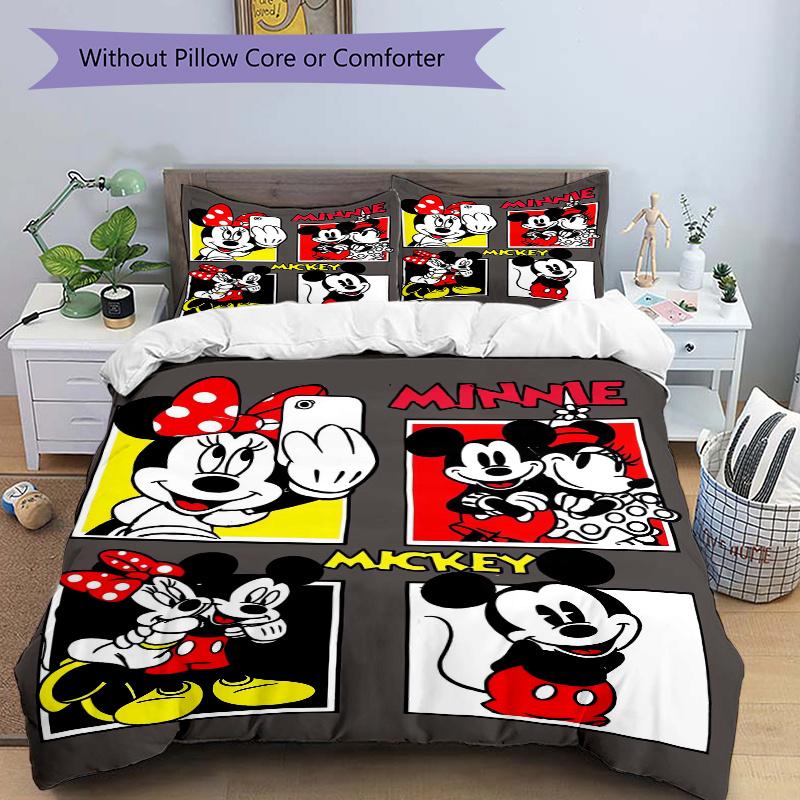 3pcs Disney Series Mickey Minnie Bedding Set 1 Soft Quilt Cover + 2 Pillowcases, Machine Washable Suitable for All SeasonsS029