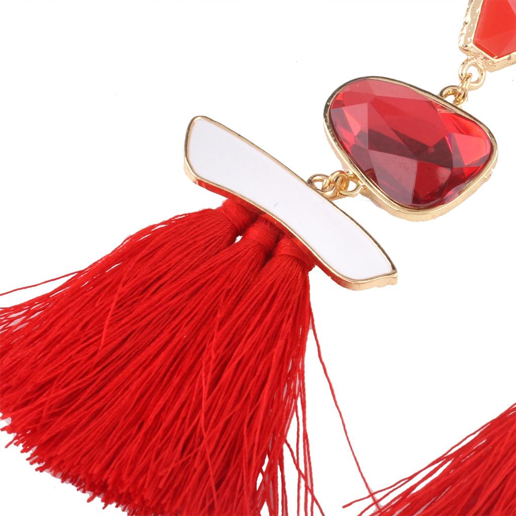 Women's Temperament Gemstone Tassel Ear Pendent Long Fringe Eardrop Dangle Earrings Ladies Jewelry Christmas Gift