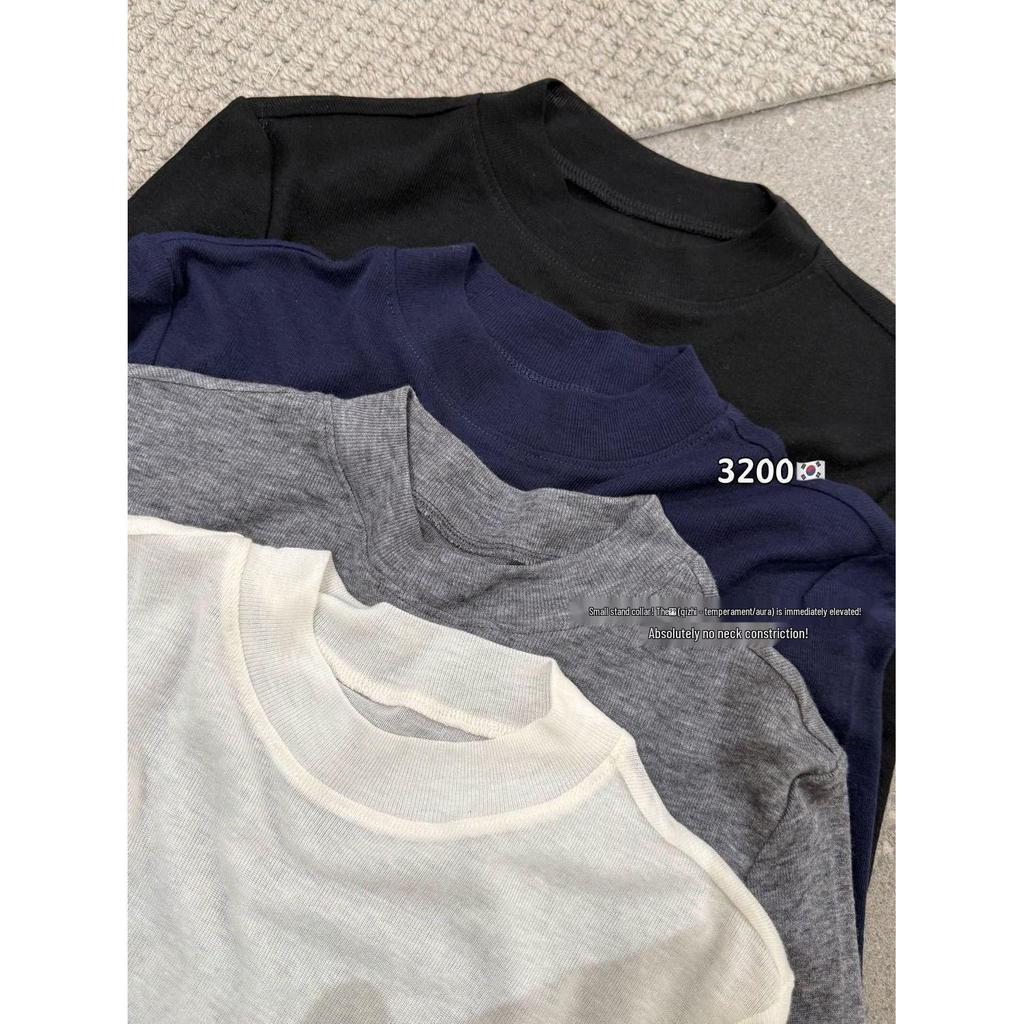 Women's White Tencel Stand-up Collar Long-Sleeve Top - 2026 Autumn/Winter Thin Base Layer