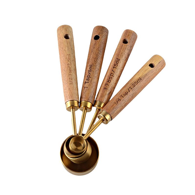 8-delige RVS Maatbeker & Lepel Set met Aciahout Handvatten voor Bakken