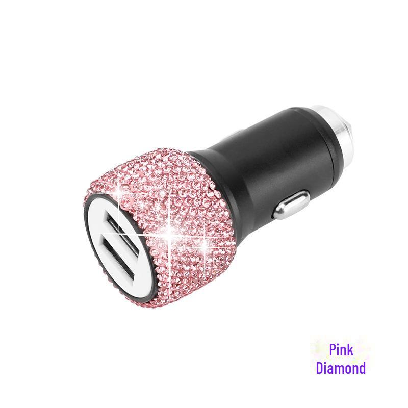 Diamond-Inlaid Dual USB Fast Car Charger with Smart Multi-Function Adapter