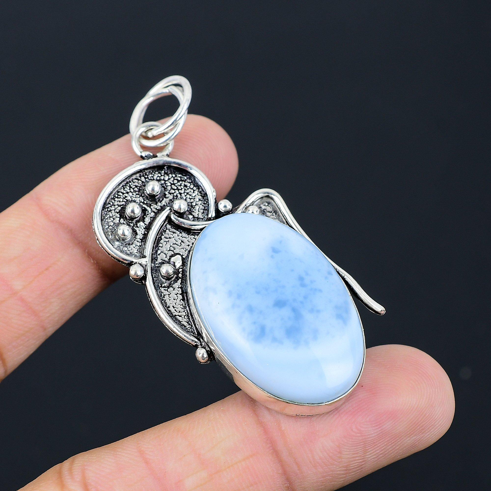 Natural Owyhee Blue Opal Gemstone Jewelry 925 Sterling Silver Pendant For Girls