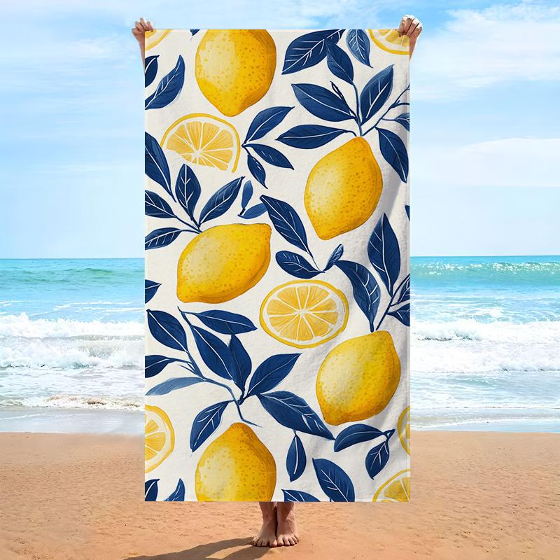Asciugamano da spiaggia con motivo a limoni, realizzato in poliestere, lavabile in lavatrice, adatto per spiaggia, viaggi e campeggio - resistente e portatile