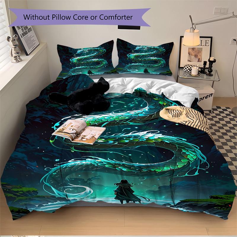 3pcs Dragon Fantasy 1Cover + 2Pillowcases, PillowInserts NotIncluded, Machine Washable, All - Season Use, Suitable for Bedroom Guest Room93