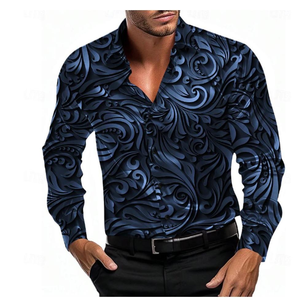 Men's Geometric Pattern Printed Long Sleeve Shirts Casual Cardigan New Button Holiday Fashion Shirts