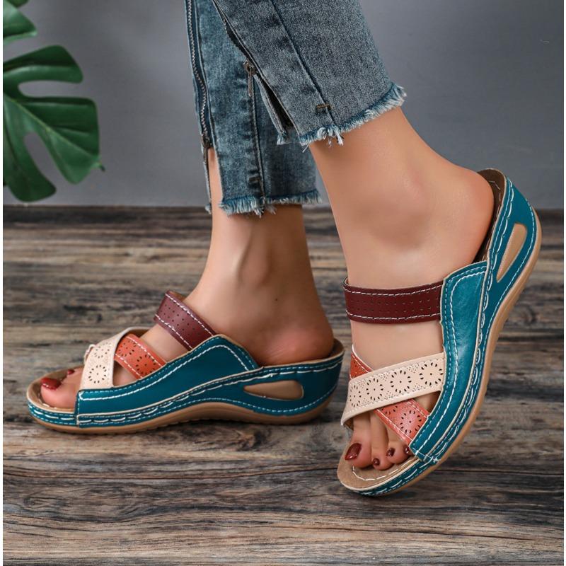Women Wedges Slippers Summer New Orthopedic Open Toe Sandals Vintage Leather Casual Female Platform Slippers Slides Sandals 43