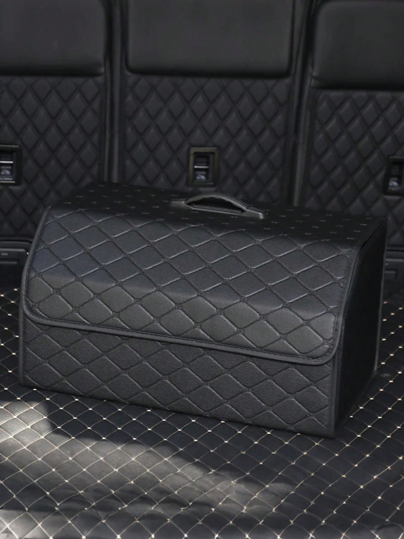 

1PC Foldable PU Leather Car Trunk Storage Box – Large Capacity, Waterproof, Durable, Velcro Fixed, Strong Load, Built-In Handle