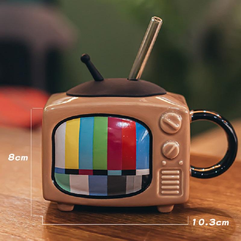 

Creative Retro 3D Television Ceramic Coffee Mugs TV Shape Milk Beer Mugs with Cover Household Cup Exquisite Drinking Drinkware 300-400ML