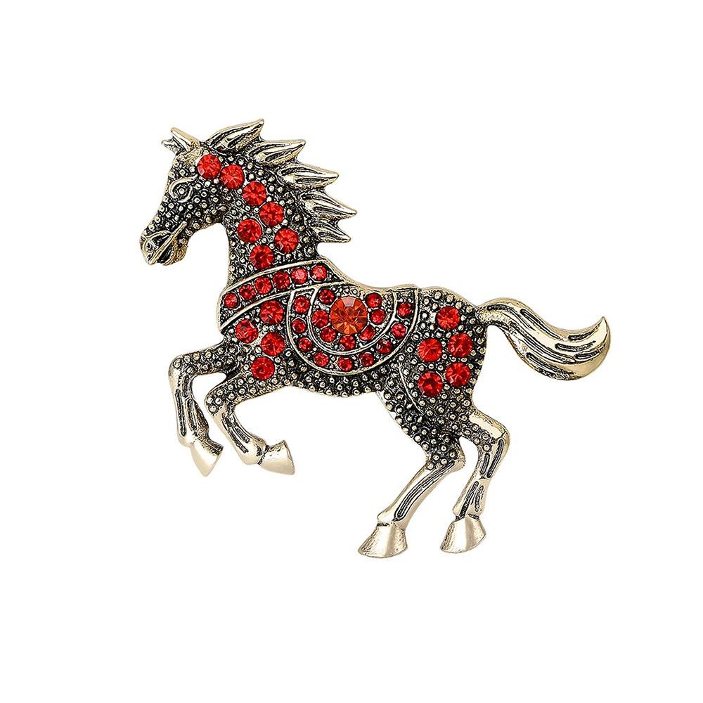 Gift Rhinestone Running Horse Brooch Traditional Vintage Zodiac Animal Badge Retro Brooch Pins Cultural Art