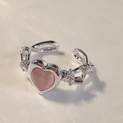Pink Heart Thorn Cat's Eye Zircon Ring: Women's Sweet & Cool Fashion Style