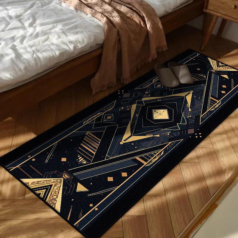 European Style Black Golden Bedroom Bedside Carpet Living Room Decoration Home Long Rugs Washable Non-slip Plush Floor Mat Soft