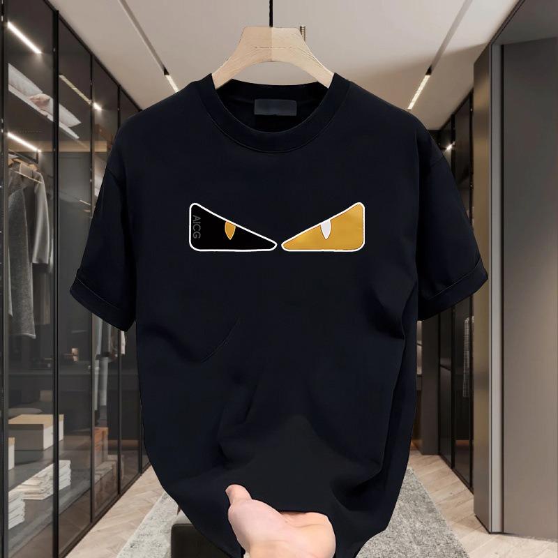 Men Fashion Casual Cartoon Print Cotton Round Neck Short Sleeve T Shirt