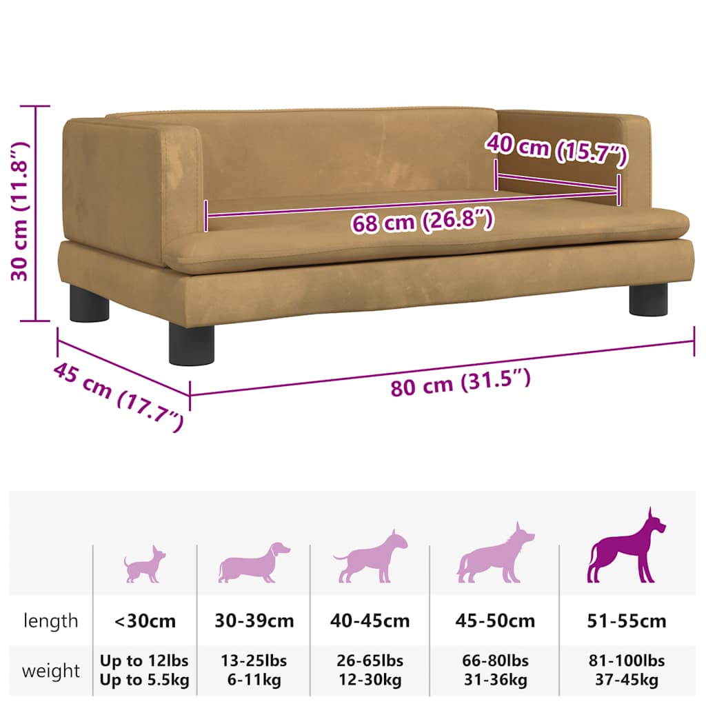 Brown Dog Bed 80 x 45 x 30 cm Velvet